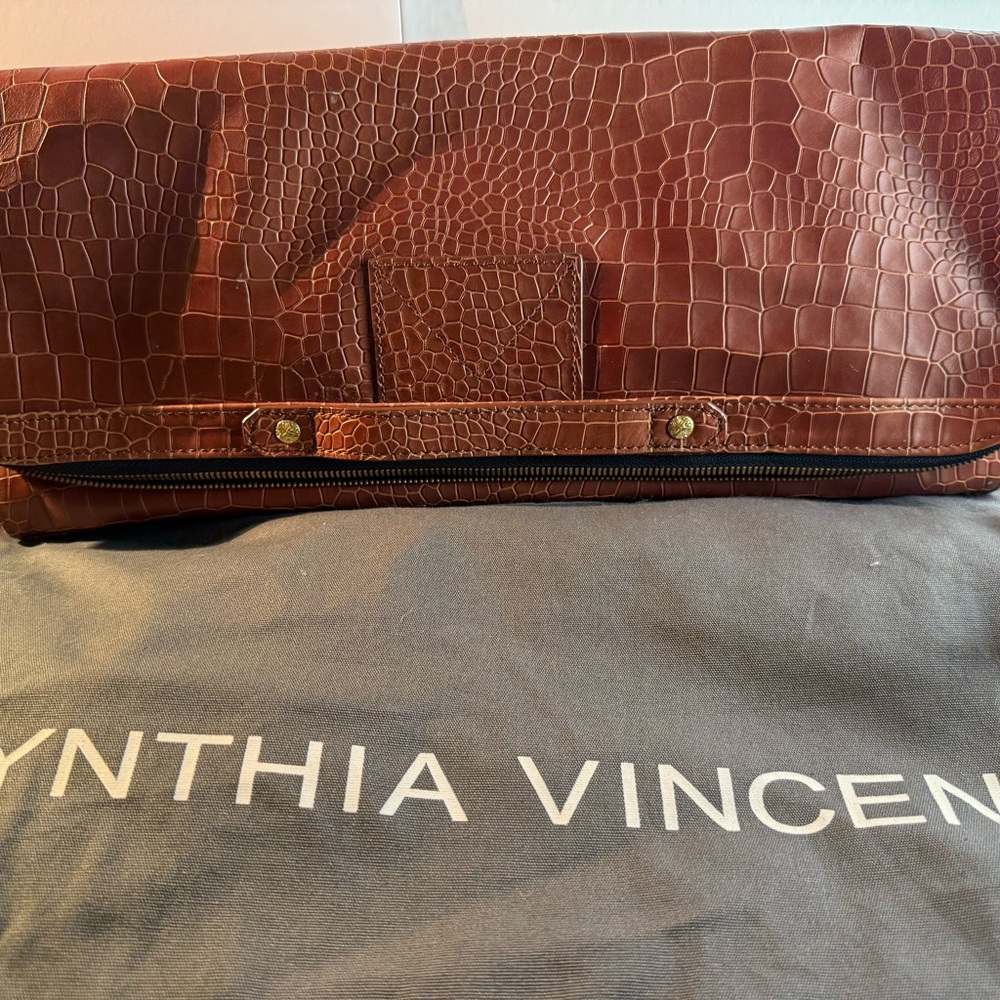 Cynthia Vincent Brown Crocodile Embossed Women’s Bag